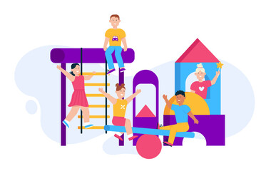 Vector character illustration of Children playing at playground