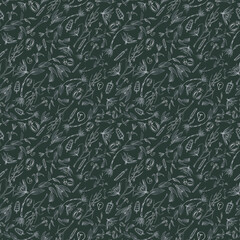 Seamless botanic floral gray green  pattern with melanthiaceae