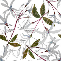 White flowers seamless watercolor pattern