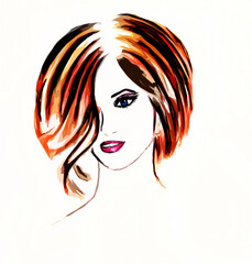 Graphic image of a girl's head with a short lush hairstyle