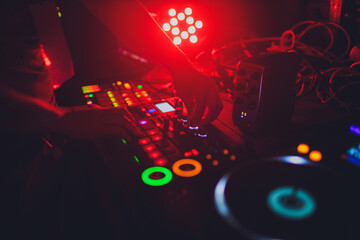 Close up view of professional DJ console.