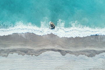 Sand Beach of Dong’ao Bay Aerial View - Clean beach and blue seawater, birds eye view use the...