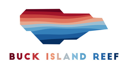 Buck Island Reef map. Map of the island with beautiful geometric waves in red blue colors. Vivid Buck Island Reef shape. Vector illustration.