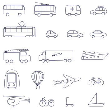 Set of transport icons. Isolated vector image of transport contours on a white background
