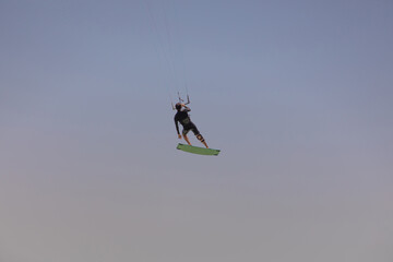 boy doing kite surfing in Tarifa.