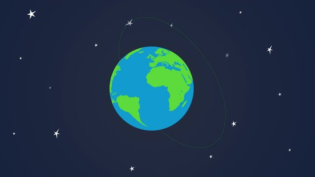 4k cartoon globe illustration isolated on a blue background. Flat earth planet with continents and oceans.