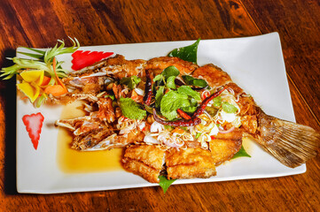Thai Cuisine Deep Fried Sea Bass with Chilli Sauce