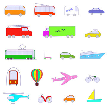 Set of transport icons. Isolated vector image on a white background. Colored transport icons