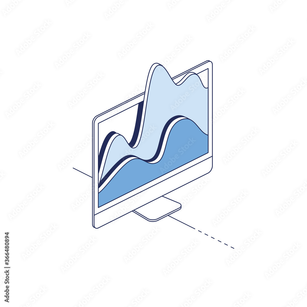 Poster monitor screen charts. vector 3d line isometric, color web icons set, new flat style. creative illus