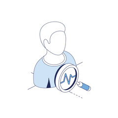 User chart magnifier analytics. Vector 3d line isometric, color web icons set, new flat style. Creative illustration, idea for infographics.