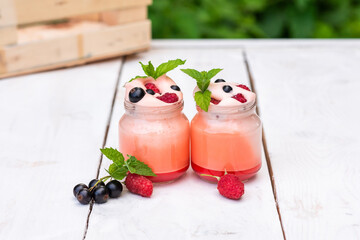 Delicious morning berry yogurt with berries.