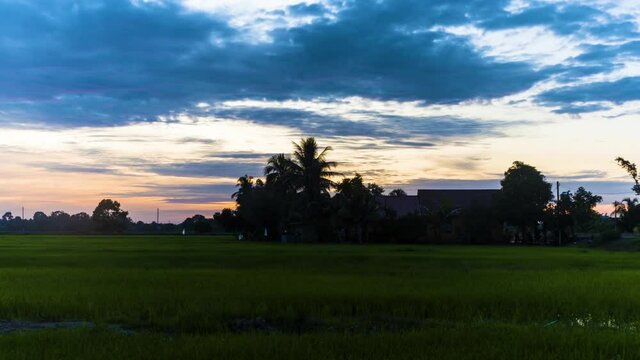 Time Lapse : House At Paddy Field Of Kedah,Malaysia From Day To Night.HD