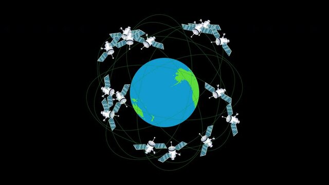4k animation of Earth and many satellites around it.