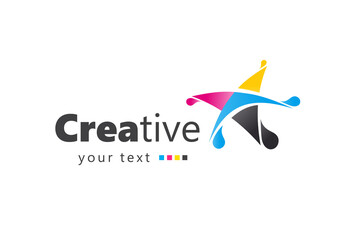 Creative logo colored star cmyk and drops