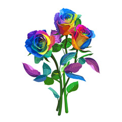 Fototapeta na wymiar Multicolored Roses on White Background. Positive Spring Illustration with Flowers.