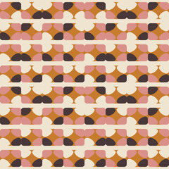 Geometric seamless pattern. Vector background with simple shapes like semi cirles and squares in neutral muted pastel colors.