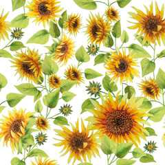 Sunflowers seamless pattern watercolor