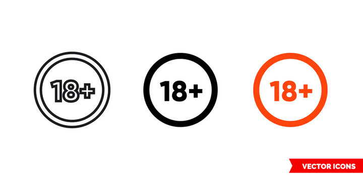 18 plus icon of 3 types. Isolated vector sign symbol.