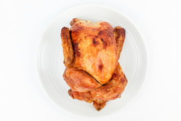 Roast chicken on white background