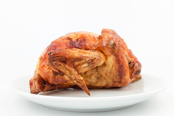 Roast chicken on white background