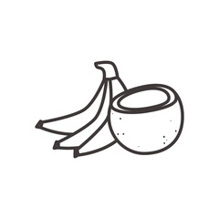 coconut and bananas fruit line style icon vector design