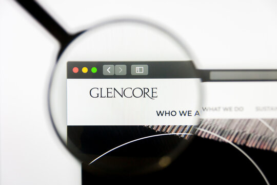 Los Angeles, California, USA - 10 March 2019: Illustrative Editorial, Glencore International website homepage. Glencore International logo visible on display screen