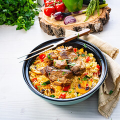 fried rice with vegetables and meat