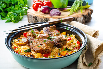 fried rice with vegetables and meat