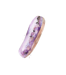 Painted purple pastry. Sweet food watercolour illustration on white background.
