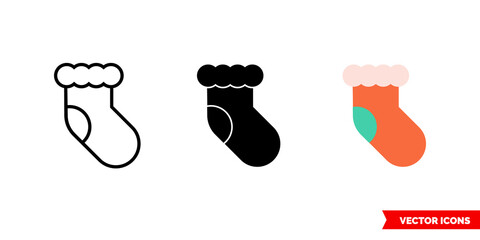 Christmas stocking icon of 3 types. Isolated vector sign symbol.