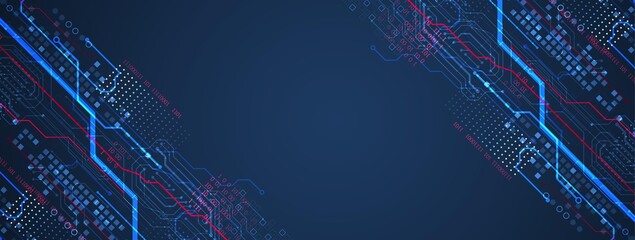 Abstract technology concept. Circuit board, high computer color background. Vector illustration with space for content, web - template, business tech presentation.