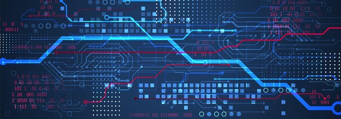 Abstract technology concept. Circuit board, high computer color background. Vector illustration with space for content, web - template, business tech presentation.