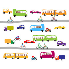 Colorful  pattern with cute city transport traffic