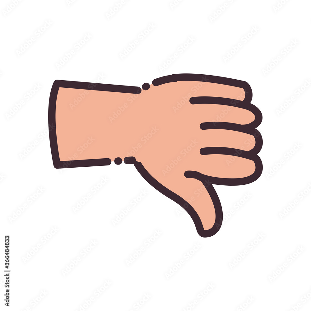 Poster dislike gesture with hand line and fill style icon vector design