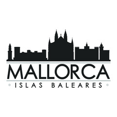 Obraz premium Mallorca Spain Skyline Silhouette Design City Vector Art Famous Buildings.