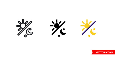 Day and night icon of 3 types. Isolated vector sign symbol.