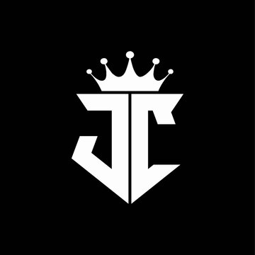 jc logo monogram shield shape with crown design template