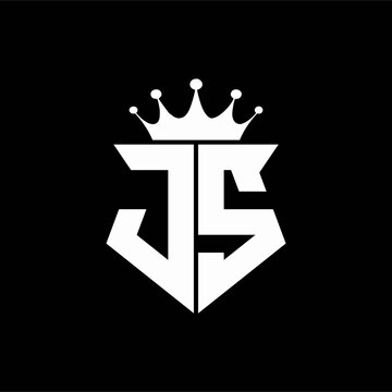js logo monogram shield shape with crown design template