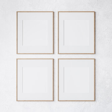 four square frame, poster mockup on white wall, 3d render
