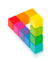 Naklejka premium Impossible figure, optical illusion with colored cubes. Isolated vector on white background. 