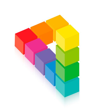 Impossible figure, optical illusion with colored cubes. Isolated vector on white background.
