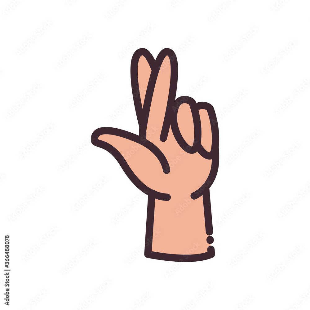 Poster crossing fingers gesture with hand line and fill style icon vector design