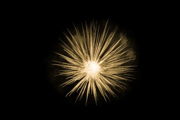 Obraz premium Beautiful yellow big bang science object with glowing core. Scientific artificial scene in microcosm or macrocosm show e.g. dangerous virus or explosion birth of star in cosmos. Dark background