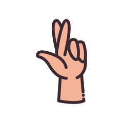 crossing fingers gesture with hand line and fill style icon vector design