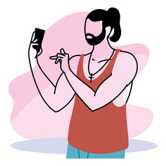 Young man checking the cell phone