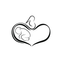 Baby children womb heart love bird logo icon Hand drawn Symbol of mercy Maternity hospital birth center newborn baby adoption center fertility center reproductive medicine sign Print clothes card
