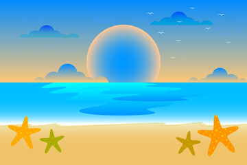 Fototapeta na wymiar Sunset time on the tropical beach vector illustration
