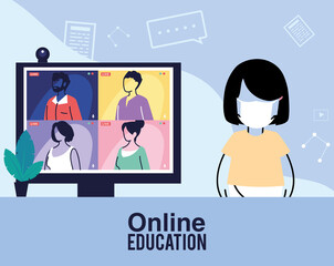 girl studying at home to prevent covid, online education
