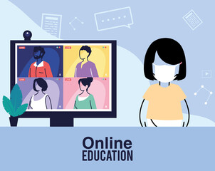 Fototapeta premium girl studying at home to prevent covid, online education
