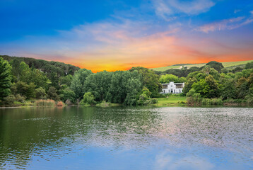 zevenwacht winery stellenbosch and a dutch colonial farmhouse on a lakeside Cape Town